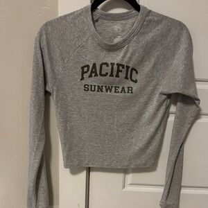 Pacific Sunwear Gray Cropped Crewneck Sweatshirt with Olive Logo